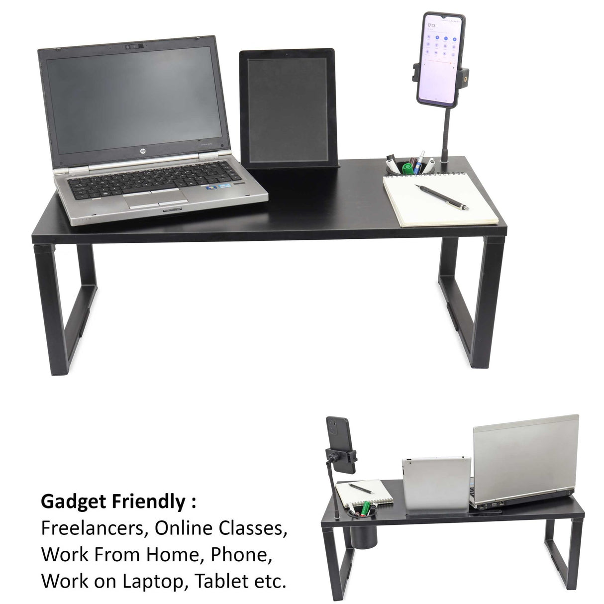 Isomars Bed Desk/Floor Desk with Mobile Holder 76cm x 35.5cm (30" x 14") Laptop Study Table for Work from Home, Online Classes, Card Games and Kid's Activities (Black) - Isomars