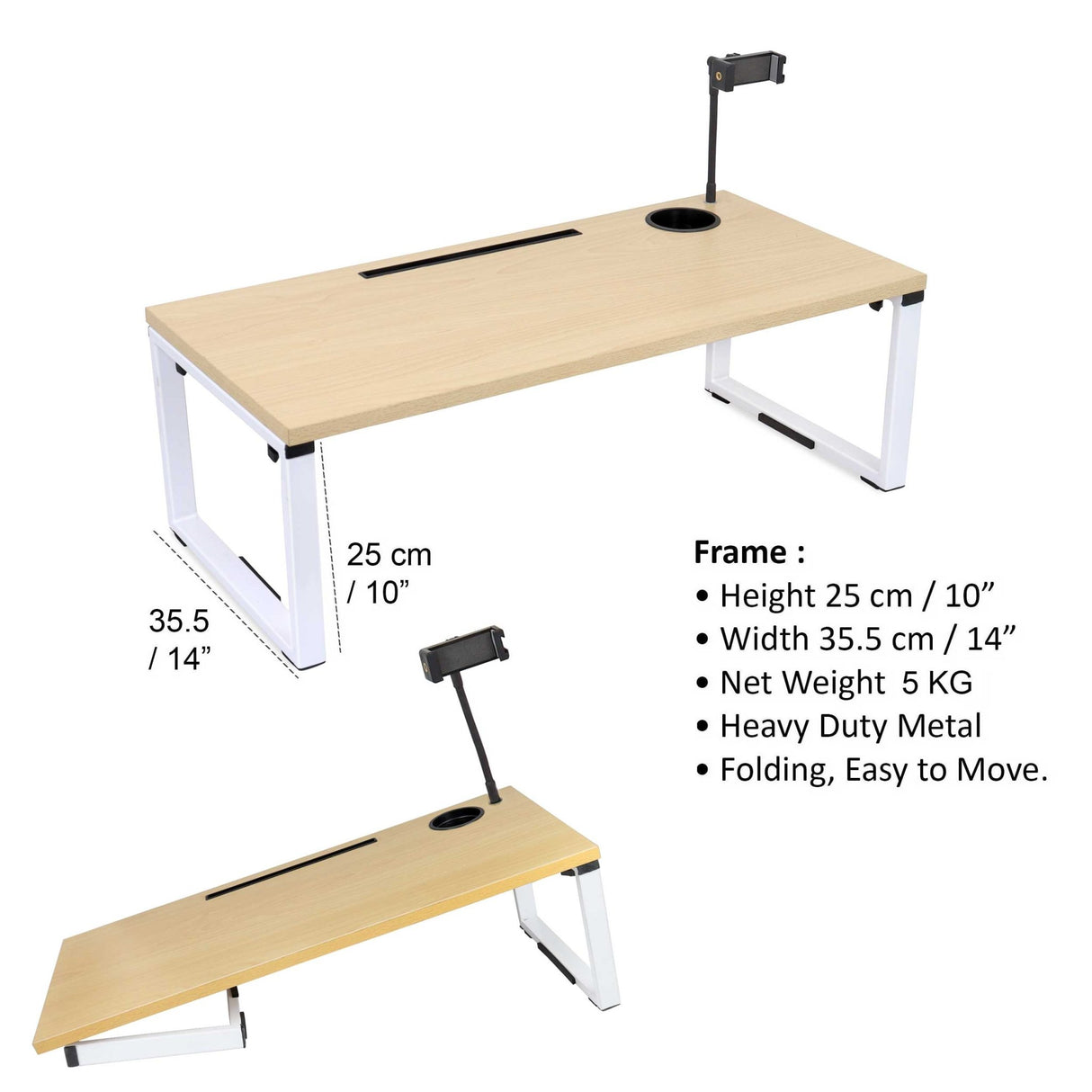 Isomars Bed Desk/Floor Desk with Mobile Holder 76cm x 35.5cm (30" x 14") Laptop Study Table for Work from Home, Online Classes, Card Games and Kid's Activities (Wooden) - Isomars