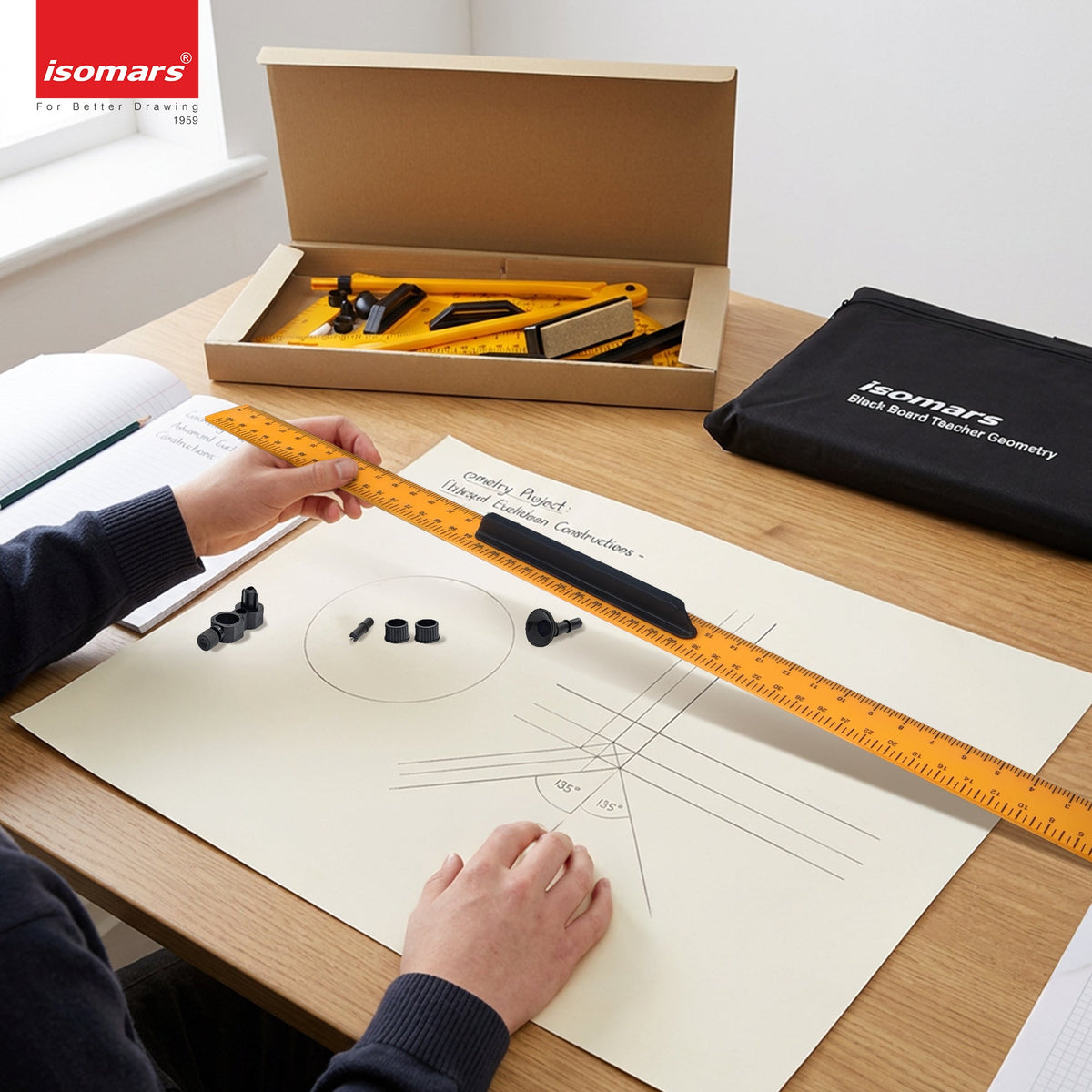 Isomars Black Board/White Board Geometry Set - (Big Size) - With Bag - Isomars