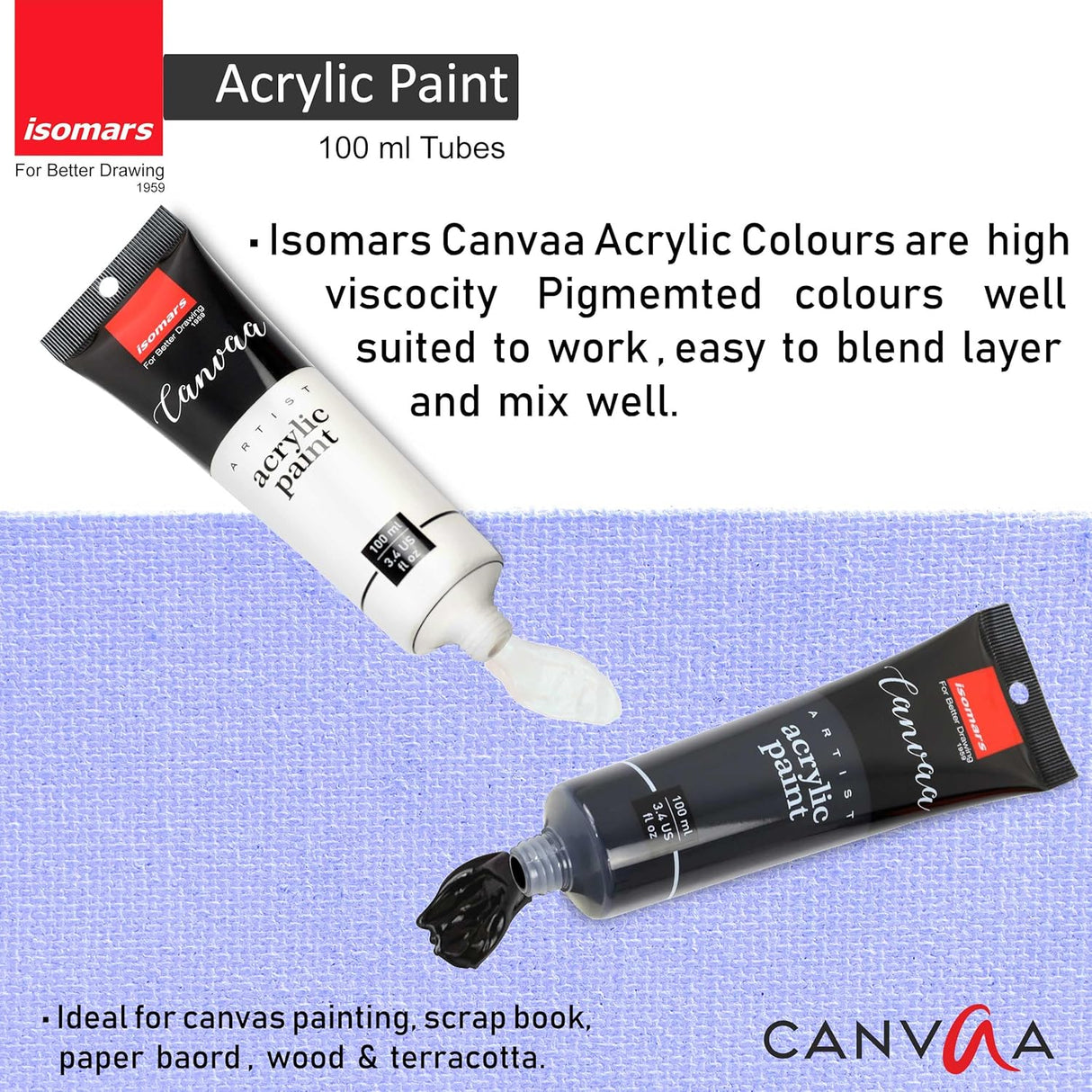 Isomars Black & White Acrylic Paint Combo - 100ml - ARTIST SERIES - Isomars
