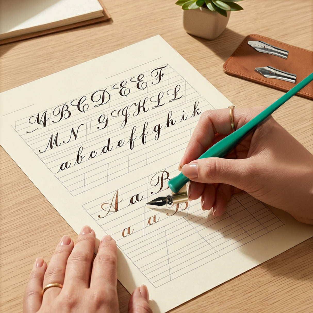 Isomars Calligraphy Pen Set with 2 Holders, 3 Nibs & Brass Flange for English, Copperplate and decorative calligraphy - Isomars
