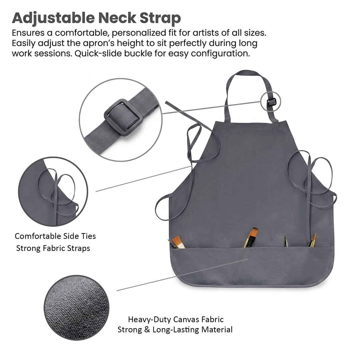 Isomars Canvas Painter's Apron with Adjustable Strap & Tool Pockets for brushes, tools, and art supplies - Isomars