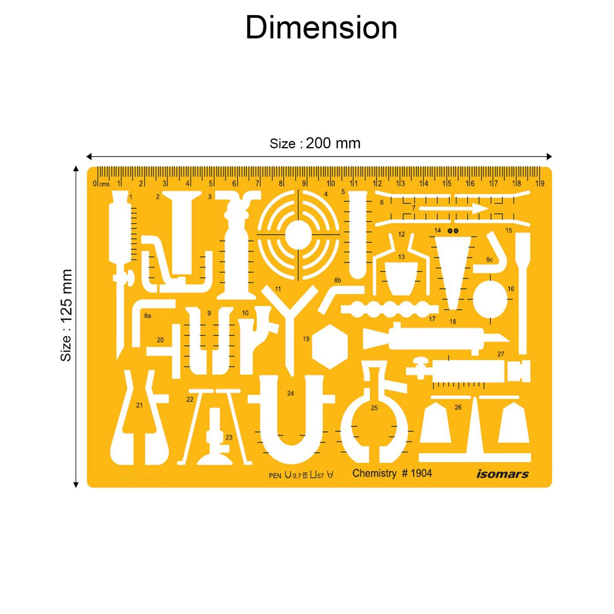 Isomars Chemistry Laboratory Drawing Template Stencil | Technical Drafting Tool for Scientific Apparatus & Lab Equipment Symbols | Transparent Plastic Template with Metric Scale (Art 1904) - Isomars