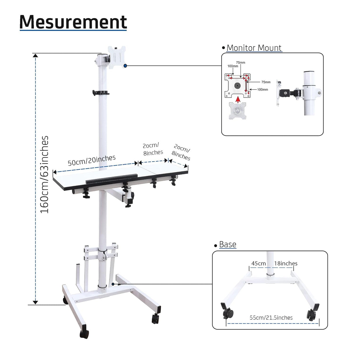 Isomars Computer Standing Desktop Workstation with Adjustable Monitor Mount | Sit Stand Table with Keyboard & Mouse Tray, CPU Holder & Wheels | Height Adjustable Ergonomic Office Desk (White) - Isomars