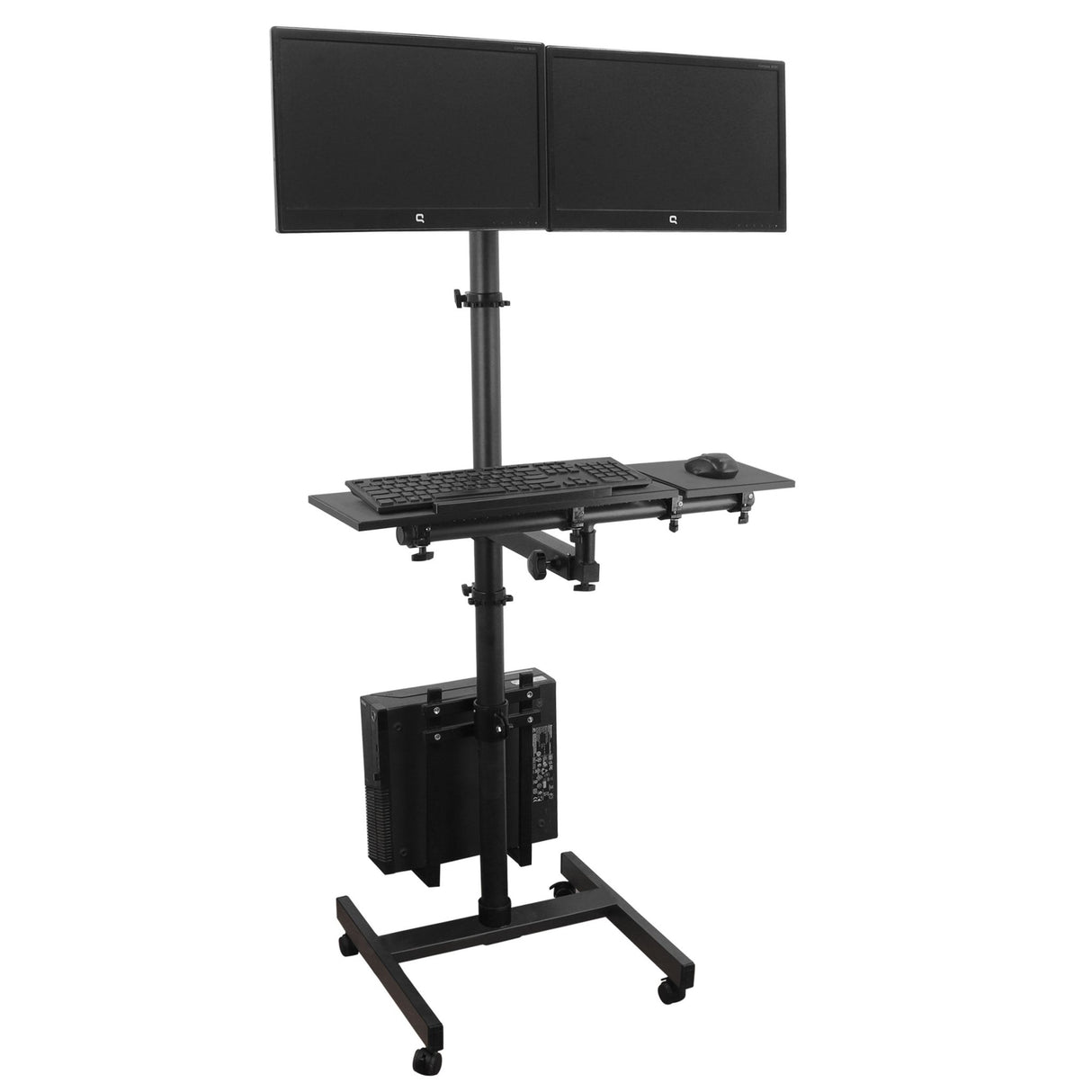 Isomars Computer Standing Desktop Workstation with Dual Monitor Mount Adjustable Height with Keyboard & Mouse Tray Space for CPU Holder, Sit Stand Table comes with Wheel for easy to move - Isomars