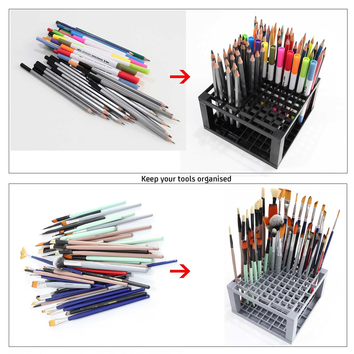 Isomars Creative Art Tools Holder 107 Compartments | Black Brush Holder Stand, Pencil & Sketch Pen Organizer | Desktop Organiser for Office, Art Supplies & Stationery (Without Tools) - Isomars