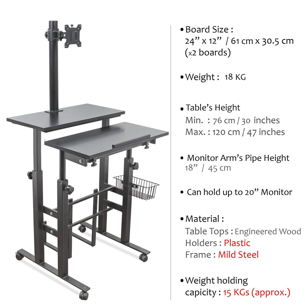 Isomars Desktop & Laptop Multipurpose Table and Adjustable Height & angles, Computer Workstation, Monitor Arm Pipe - Useful for Using Gadgets Like Desktop, Laptop Made In India (Black) - Isomars