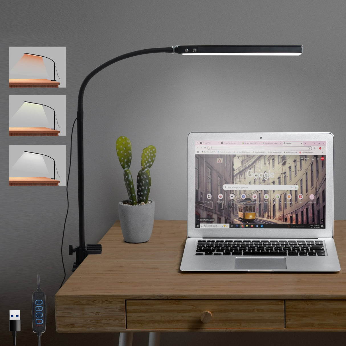 Isomars Desktop Table lamp, Overhead LED Desk Lamp Light, Table Holding clamp, Study, Computer lamp, 12" Light bar Flexible Gooseneck, 3 Color Mode, for Desktop, Bedroom, Office, Reading, etc - Isomars