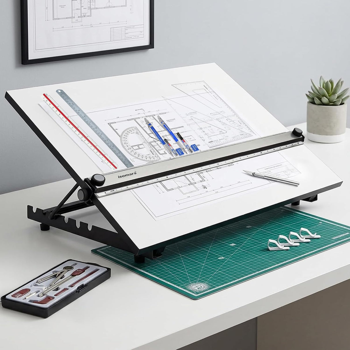 Isomars Drawing Drafting Board -A2 - 18.5"x25.5" Table Model | Set Of 10 - Technical Drawing & Drafting Items Ideal for Architects, Engineers, Designers & Artists Students and Professionals - Isomars