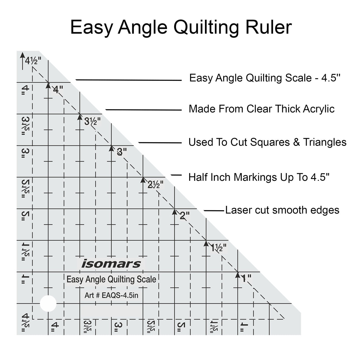 Isomars Easy Angle Quilting Ruler 4.5 Inch | Half Square Triangle Scale - Isomars