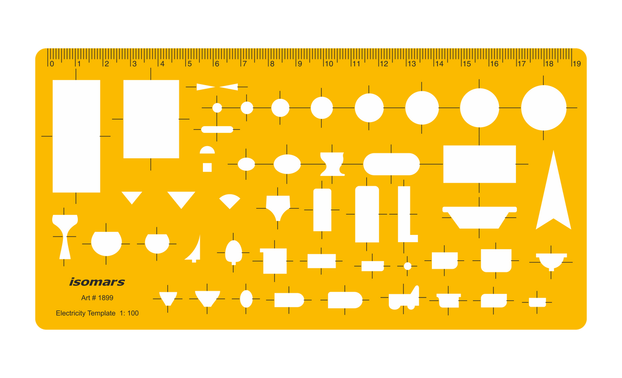 Isomars Electricity Template, 1:100 Scale Drawing Stencil, Orange - Isomars
