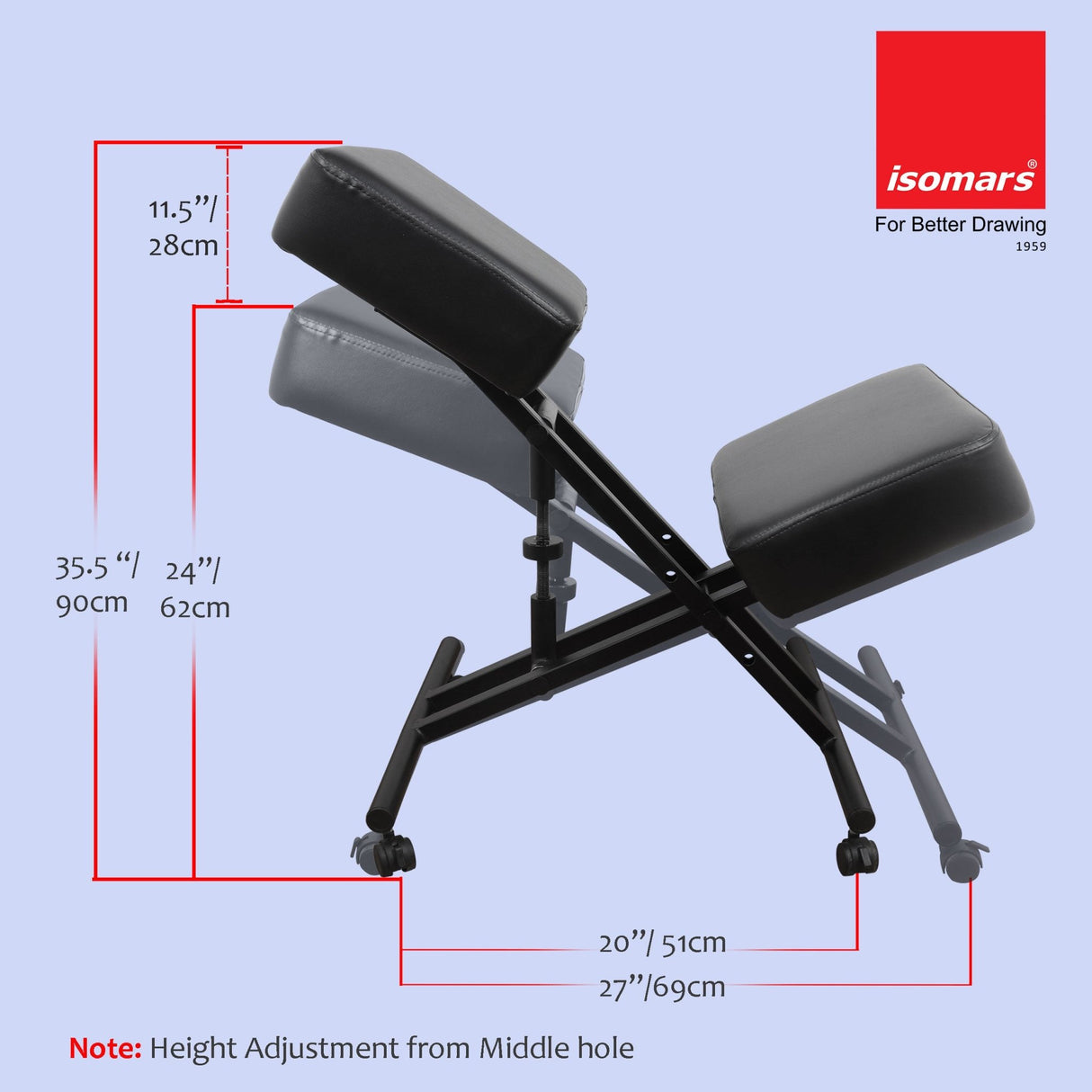 Isomars Ergonomic Kneeling Chair, Adjustable Height, Stool Upright Posture with Comfortable Cushions, Stool for Home and Office - Isomars