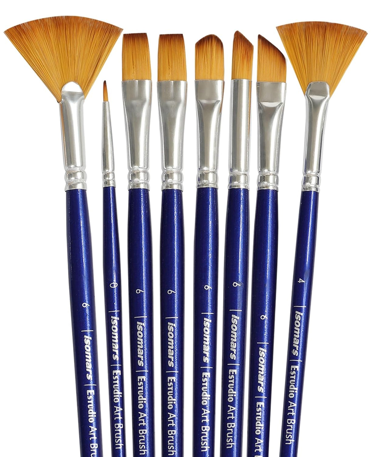 Isomars Estudio Artist Paint Brush Set of 7 | Professional Synthetic Long Handle Art Brushes for Acrylic, Watercolor, Oil & Gouache Painting | Mixed Flat, Round, Filbert, Fan, Angular & Detail Brushes - Isomars