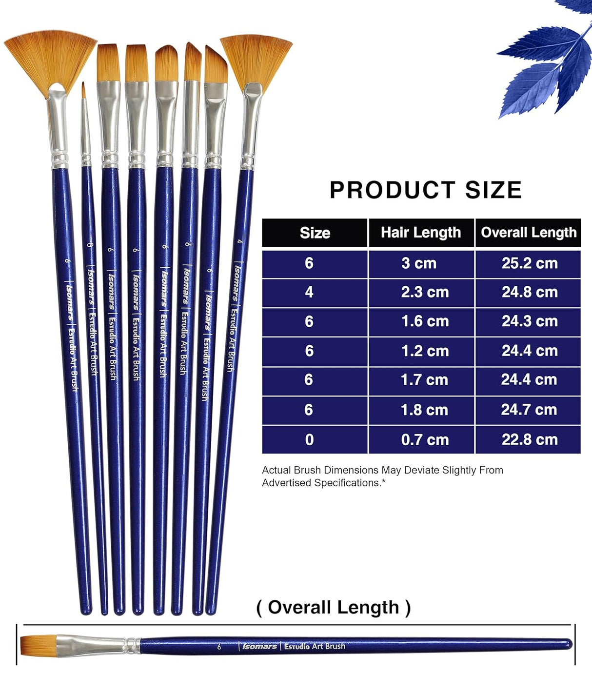 Isomars Estudio Artist Paint Brush Set of 7 | Professional Synthetic Long Handle Art Brushes for Acrylic, Watercolor, Oil & Gouache Painting | Mixed Flat, Round, Filbert, Fan, Angular & Detail Brushes - Isomars