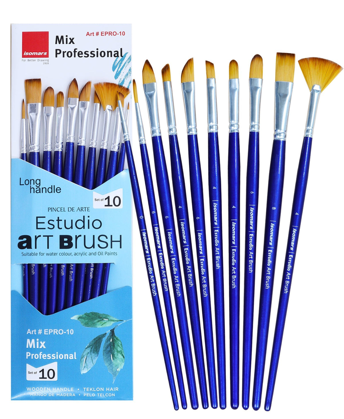 Isomars Estudio Professional Paint Brush Set of 10 for Acrylic & Oil - Isomars