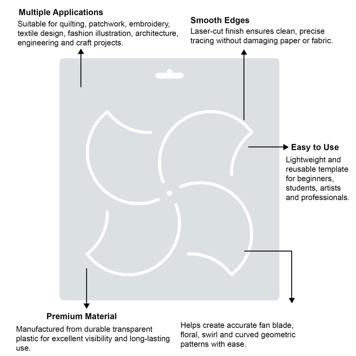 Isomars Fan Blade Design Drafting Template Stencil for Art & Quilting 10122 - Isomars