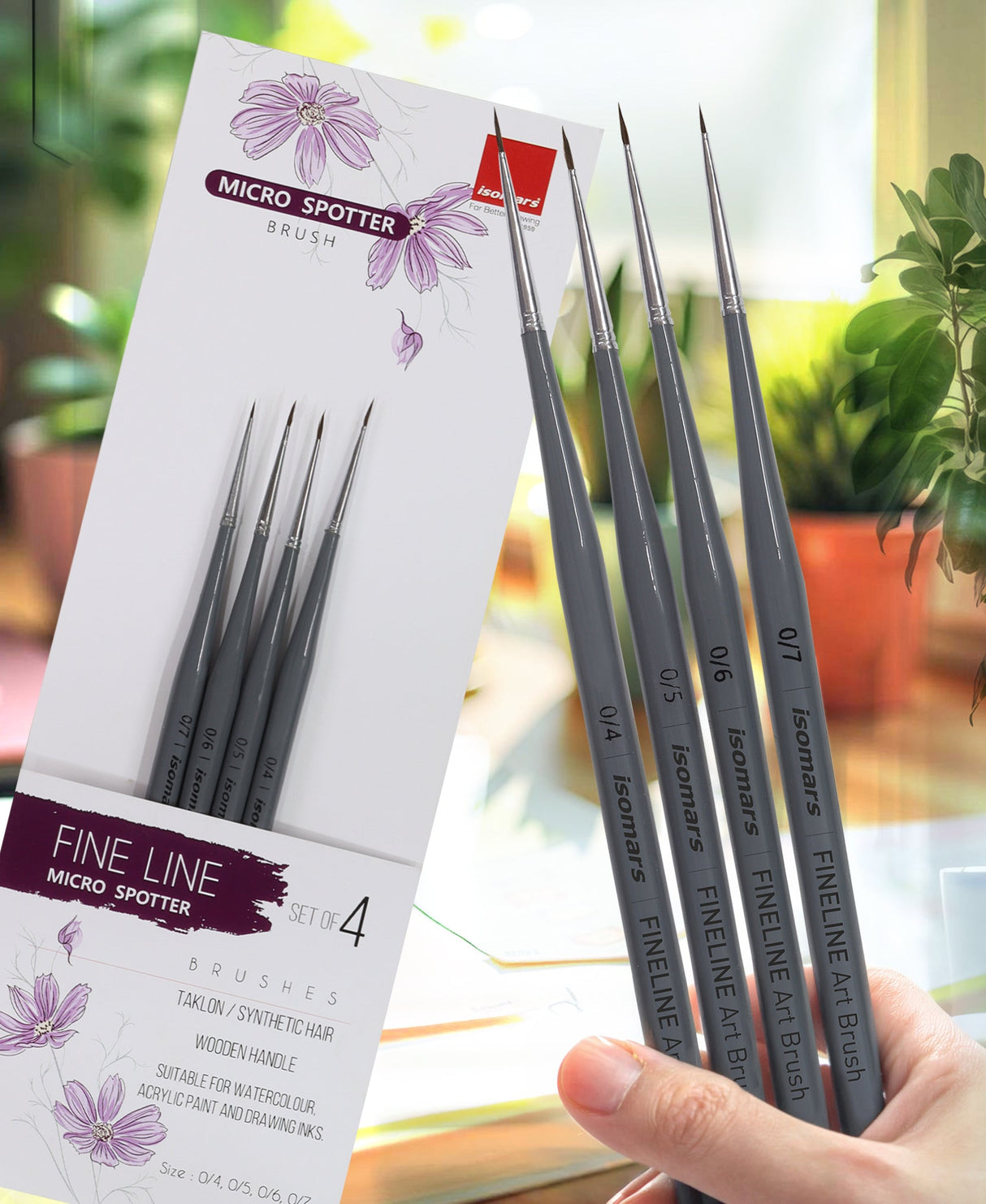 Isomars Fineline Micro Spotter Brush Set of 4 for Miniature Art & Fine Detailing - Isomars