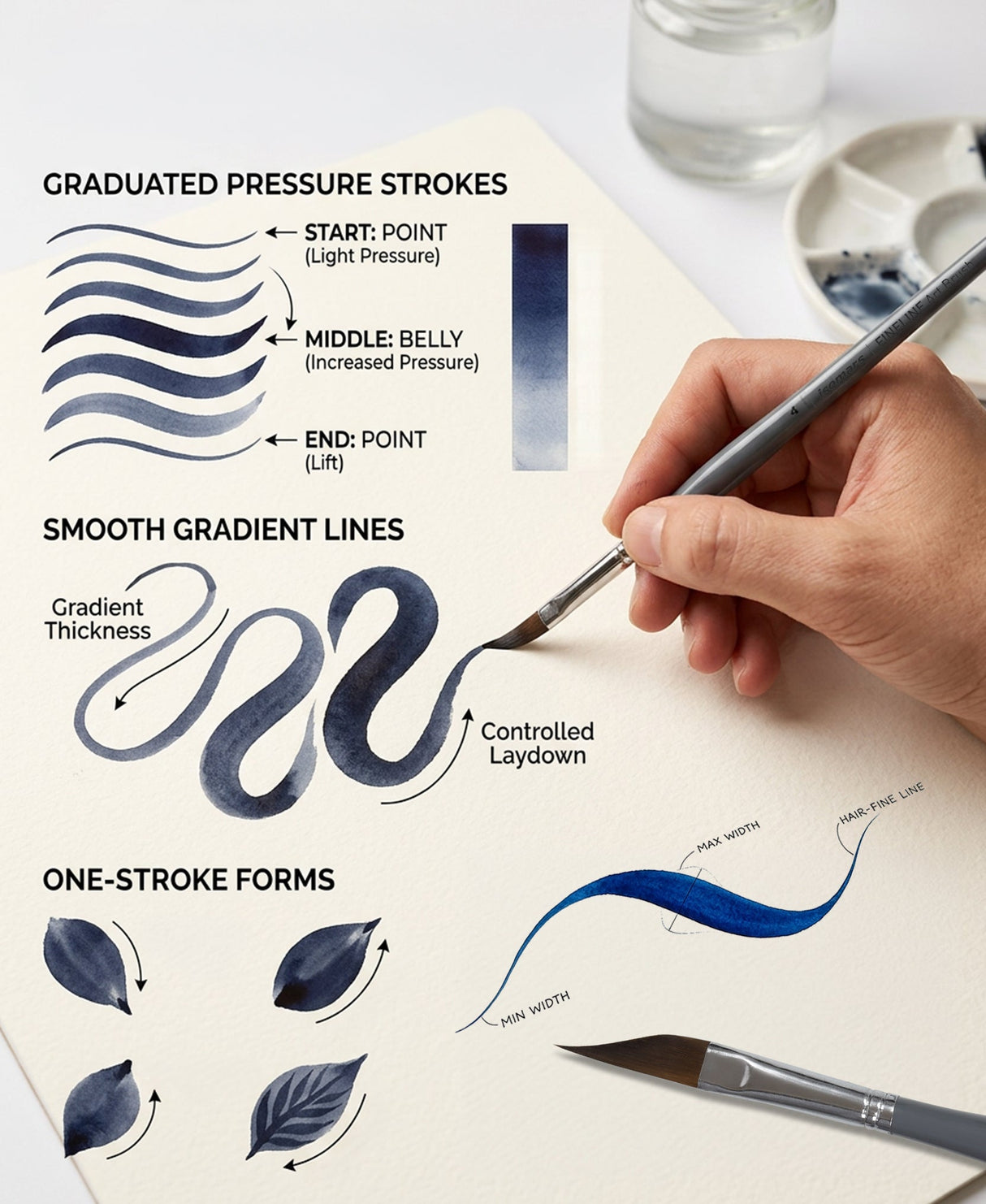 Isomars Fineline Petal Brush Set of 5 for Watercolor, Acrylic & Floral Painting - Isomars