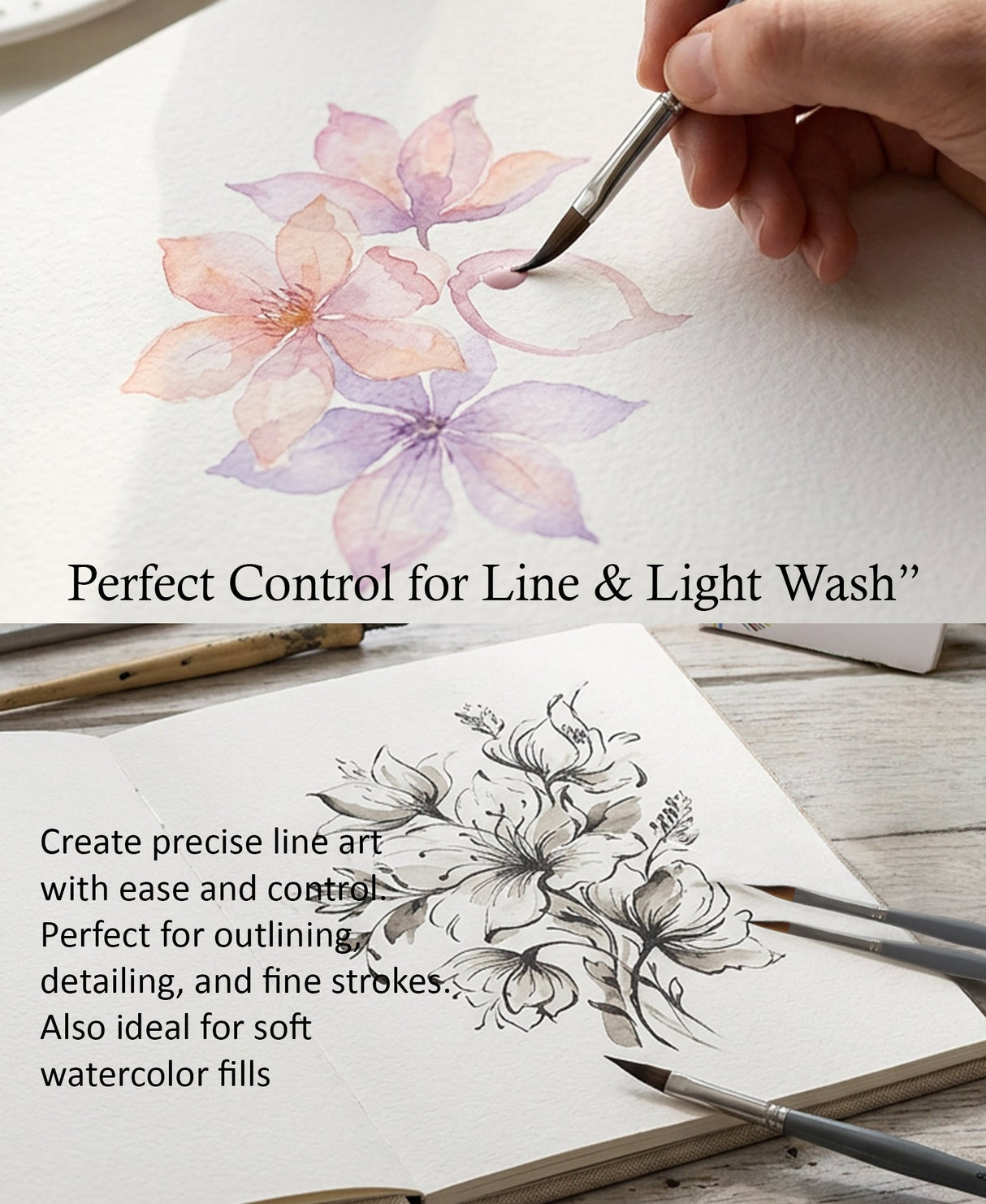 Isomars Fineline Petal Brush Set of 5 for Watercolor, Acrylic & Floral Painting - Isomars