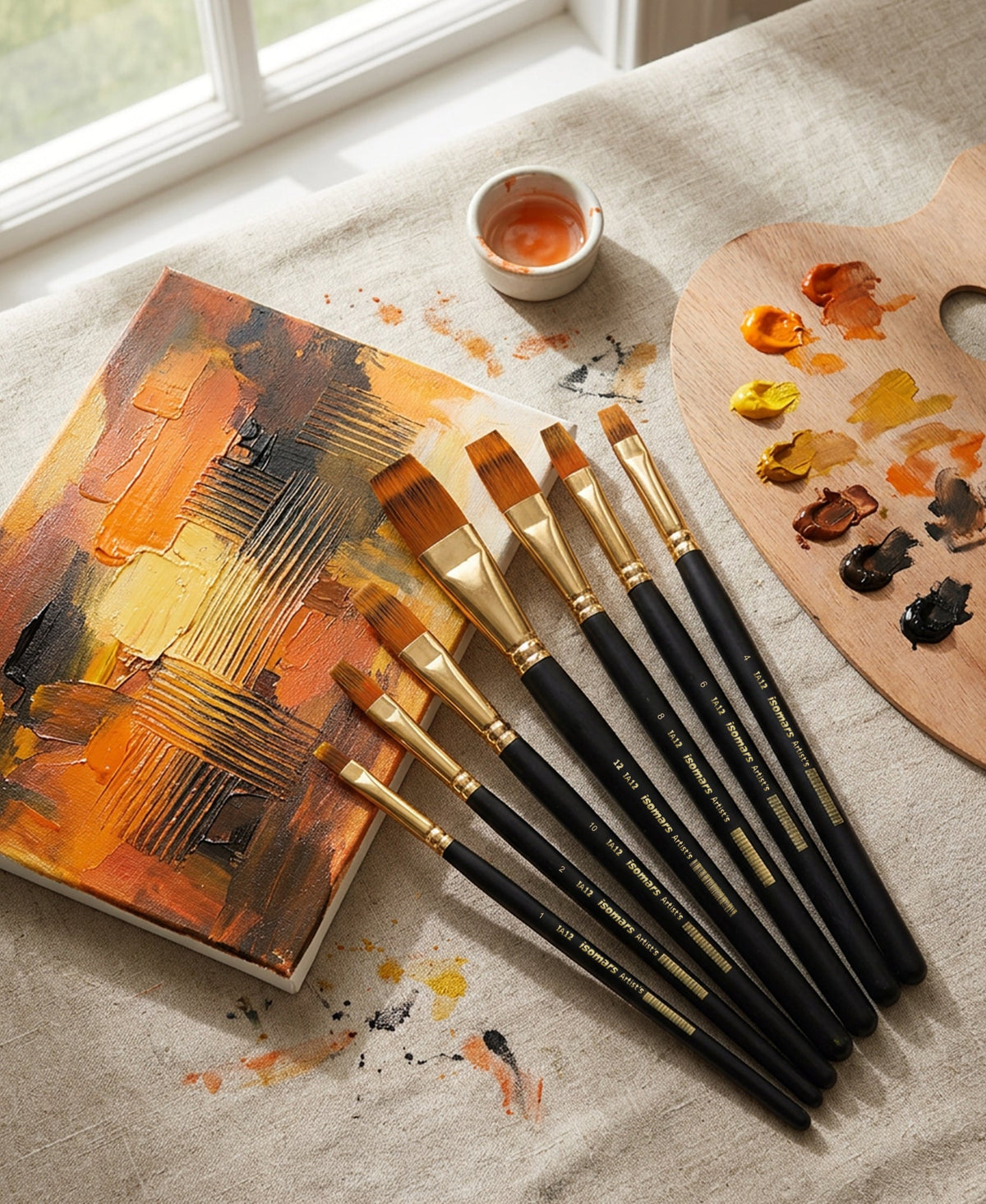 Isomars Flat Rake Paint Brush Set of 7 for Acrylic, Oil & Watercolor - Isomars