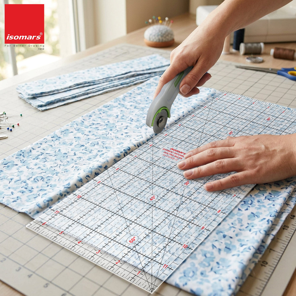 Isomars Garment Patchwork Quilting Ruler 12 x 6.5 Inch Acrylic - Isomars
