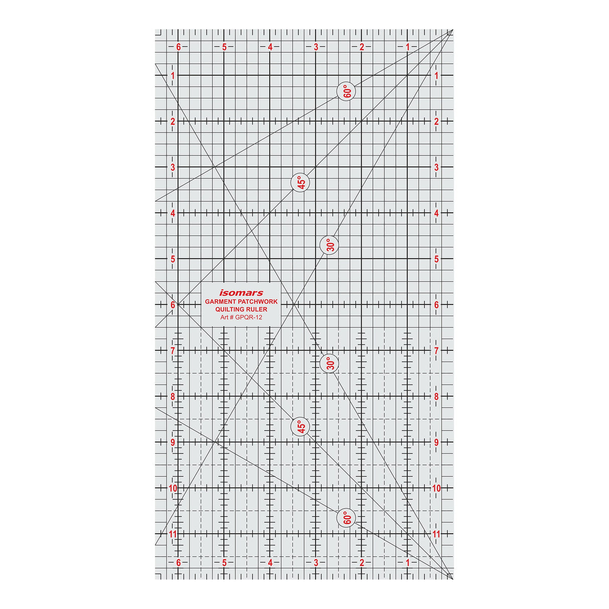 Isomars Garment Patchwork Quilting Ruler 12 x 6.5 Inch Acrylic - Isomars