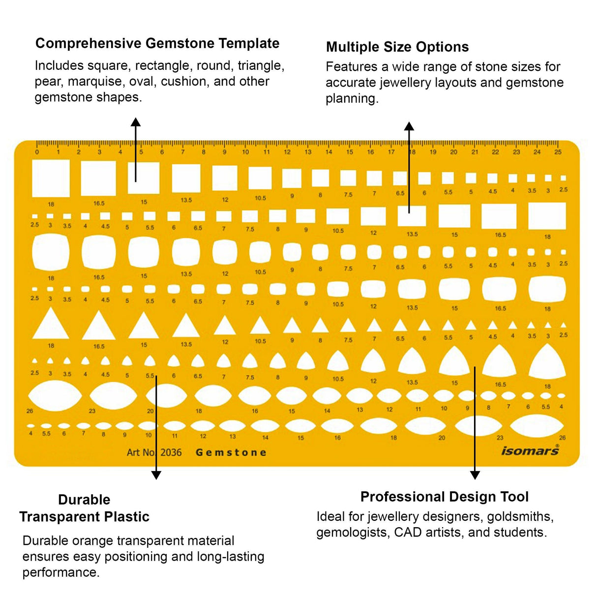 Isomars Gemstone Design Template Stencil for Jewellery Sketching - Isomars
