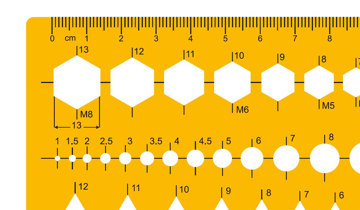 Isomars Geometric Shapes Drafting Template with Metric Scale Ruler - Isomars