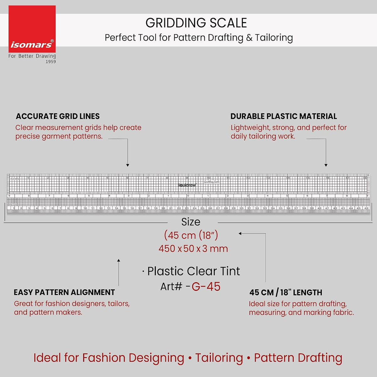 Isomars Gridding Ruler Scale 18 Inch | Tailoring & Pattern Making - Isomars