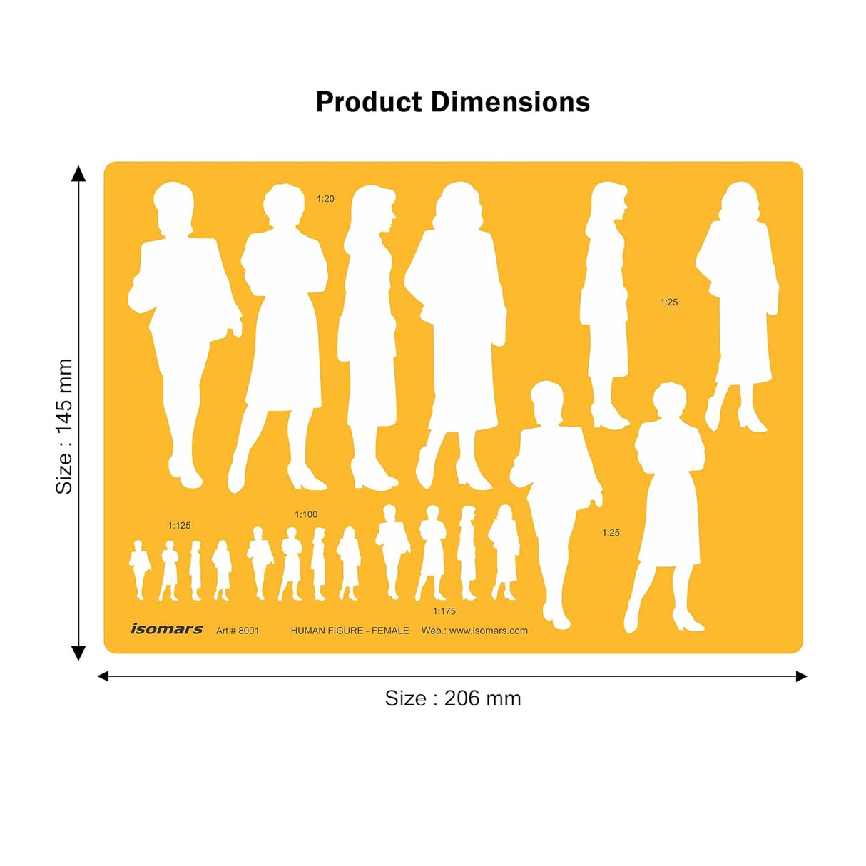 Isomars Human Figure Male & Female Template Combo, Multi Scale Architectural People Stencil Set with 40 Human Silhouettes in 1:20, 1:25, 1:100, 1:125 & 1:175 for Architecture, Interior Design, Urban Planning & Blueprint Rendering - Isomars