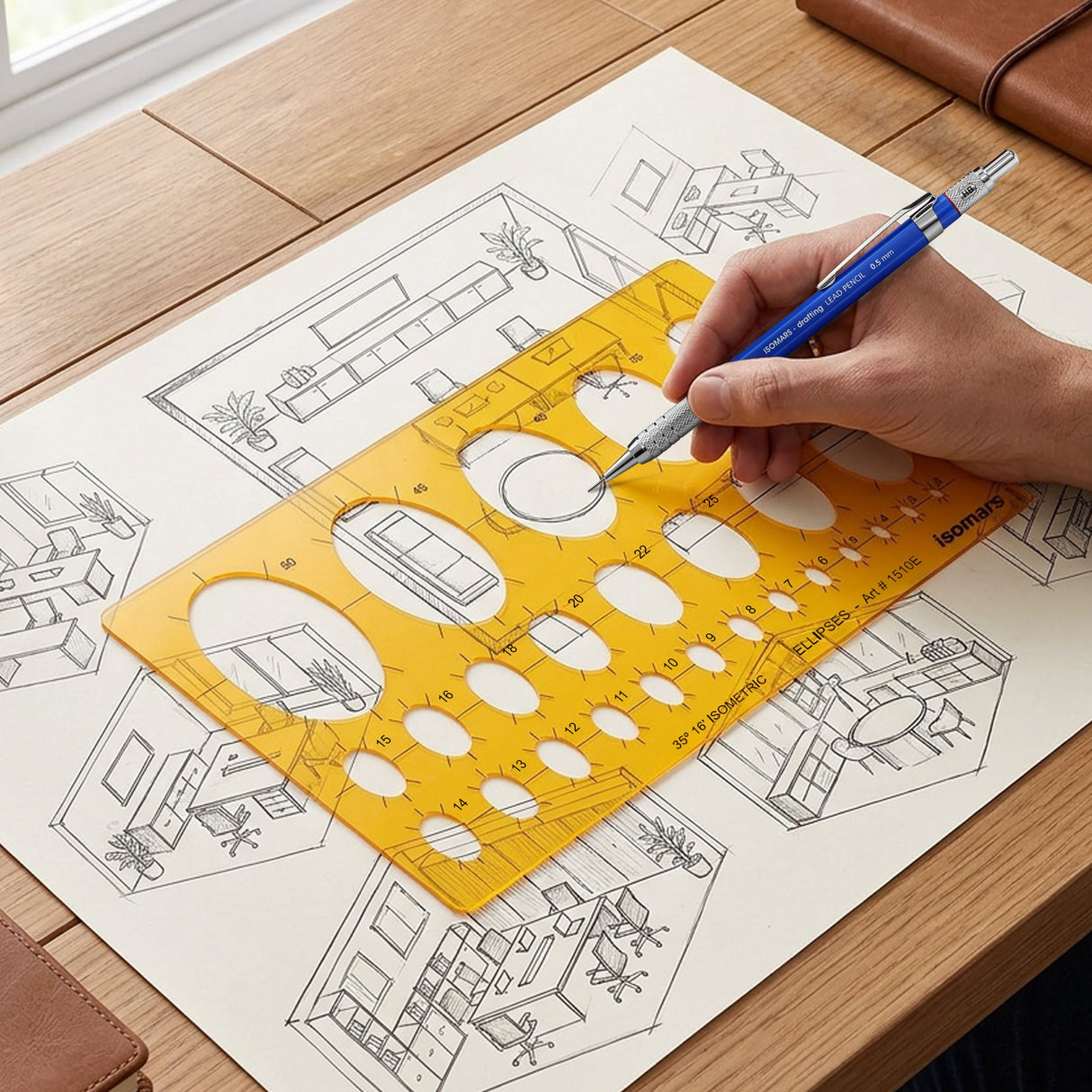 Isomars Isometric Ellipse Shapes Template 35°16' (Art No. 1510E) | Technical Drawing Stencil with 2-50mm Ellipses | Engineering, Architecture, Drafting & Design Tool - Isomars