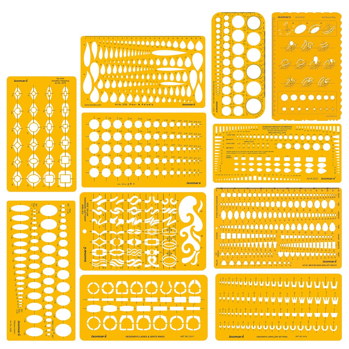 Isomars Jewellery Design Drawing & Drafting Template | Jewellery Stencil Combo - Set of 11 - Isomars