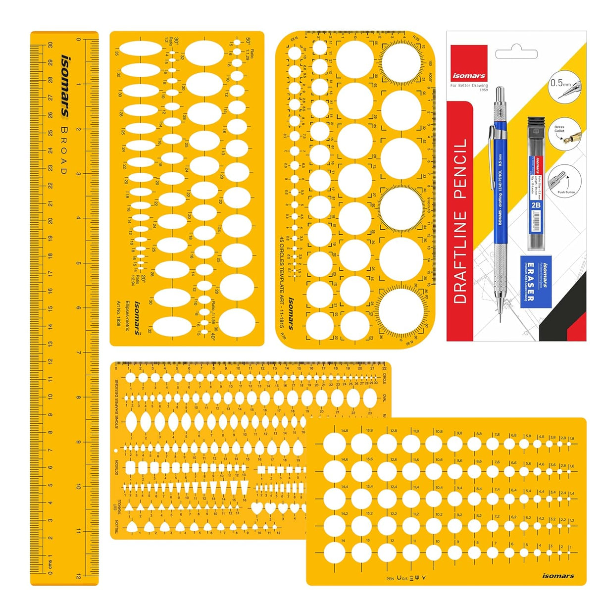 Isomars Jewellery Design Drawing & Drafting Template with 0.5mm Mechanical Pencil - Isomars