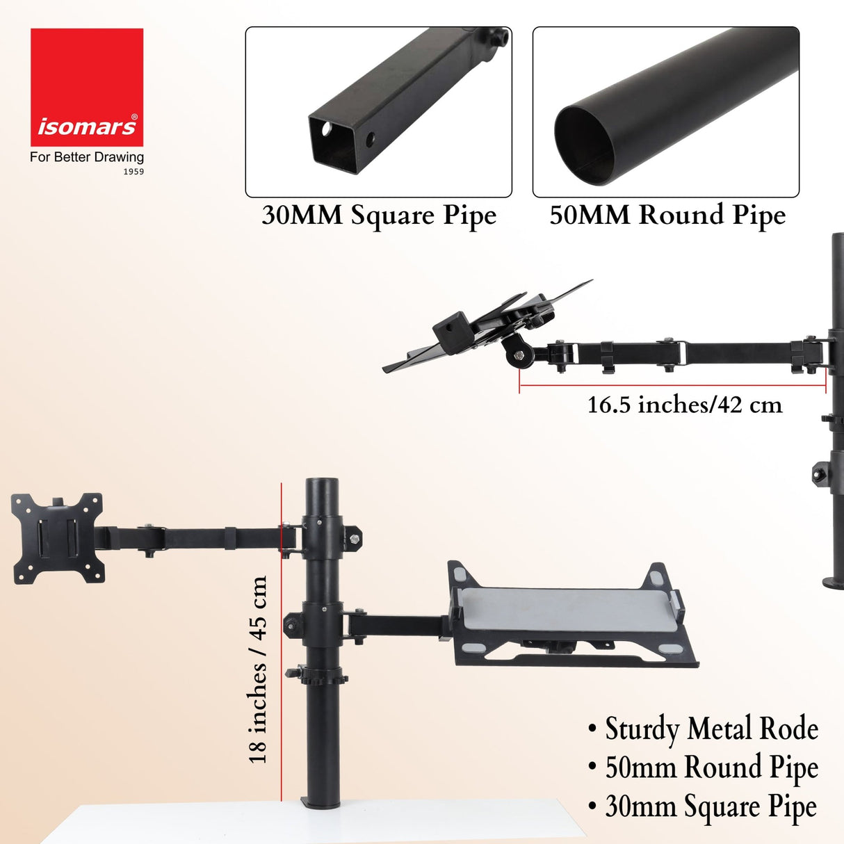 Isomars Laptop and Monitor Table Stand - Adjustable Height & Angles and Sides (Laptop & Monitor Mount) - Isomars