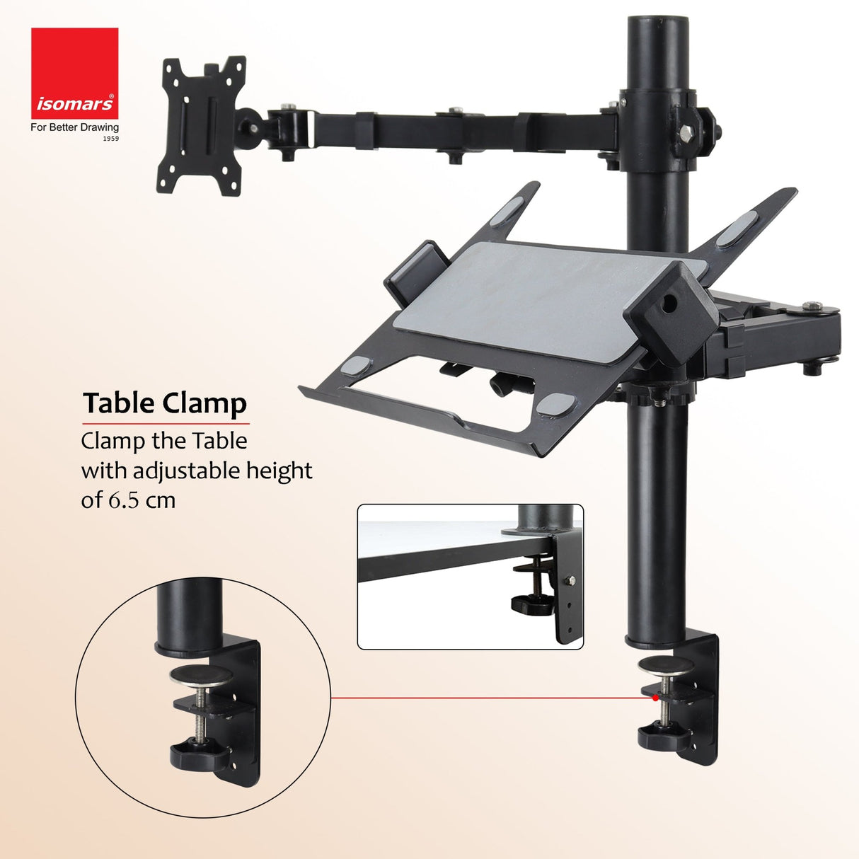 Isomars Laptop and Monitor Table Stand - Adjustable Height & Angles and Sides (Laptop & Monitor Mount) - Isomars