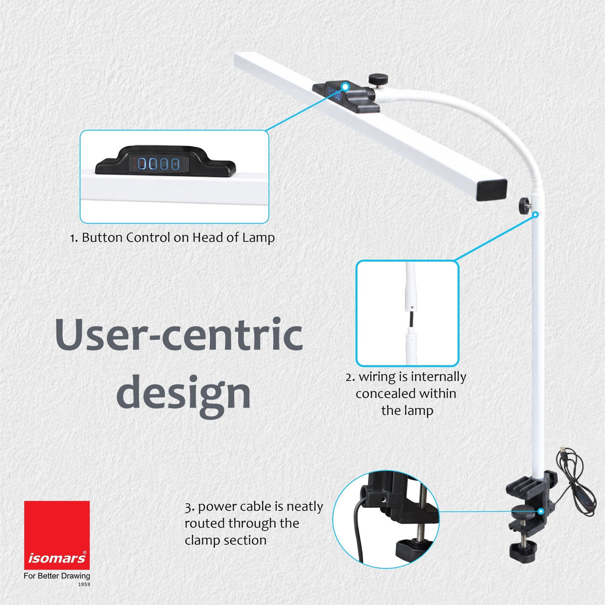 Isomars LED Desk Lamp for Computer Monitor & Laptop with Clamp 24 Inch | Eye Friendly USB Study Light, 3 Color Modes, 10 Brightness Levels for Reading, Studying, Working (White) - Isomars
