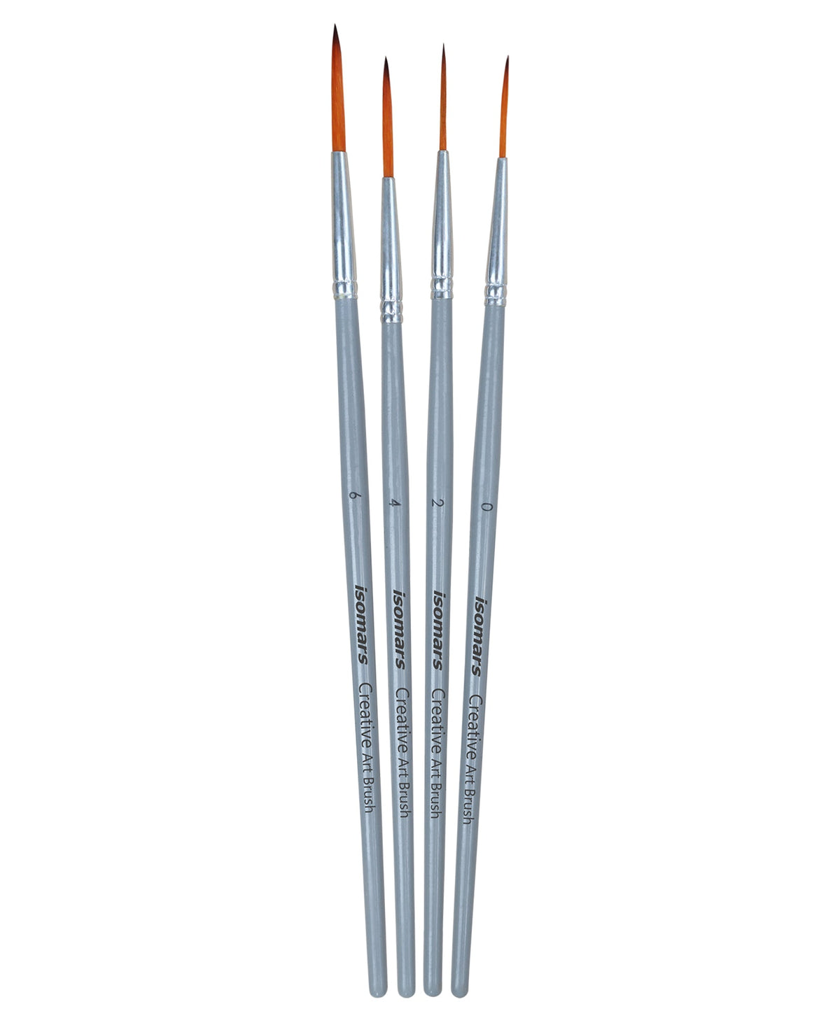 Isomars Long Hair Liner Brush Set of 4 - Taklon Hair, Sizes 0, 2, 4, 6 - Isomars