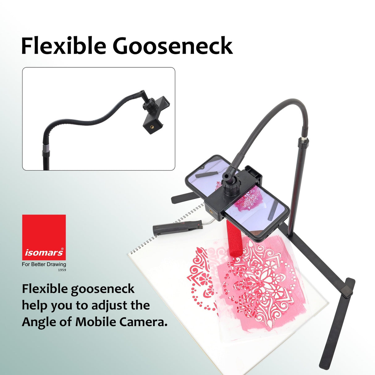 Isomars Mobile Stand | Overhead Smartphone Stand for Capturing Photos, Videos | Ideal for Online Teaching, Studios, Home, Binge Watch, Meetings, Recording Activities etc. - Isomars
