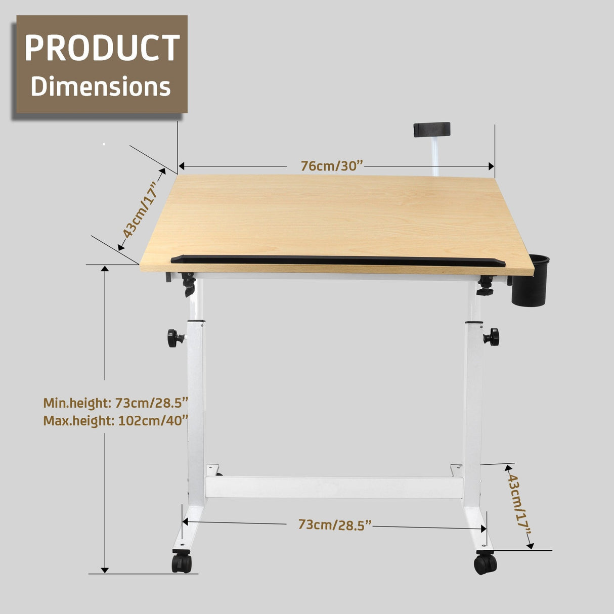Isomars Multipurpose Laptop Table Study Desk Drawing Table, Caster Lockable Wheels, Adjustable Height and Angle for Work from Home, Office, Bedroom - Isomars