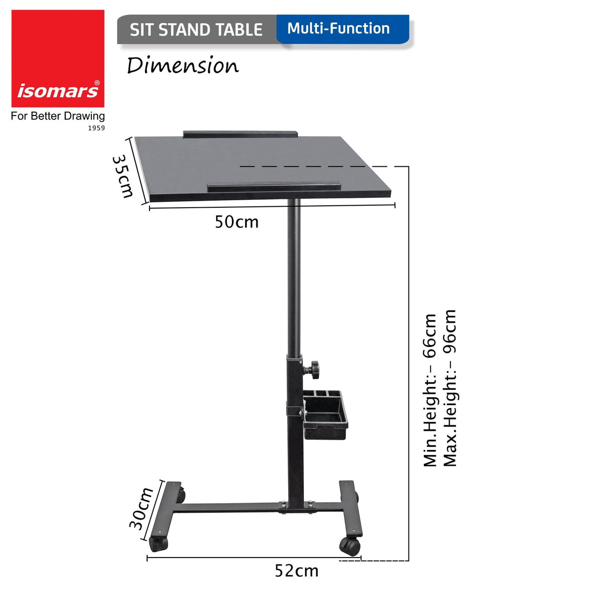 Isomars Multipurpose Laptop Table Study Desk, Lockable Wheels, & Adjustable Height And Angle For Breakfast Table, Wfh & Online Classes (Black) - Isomars
