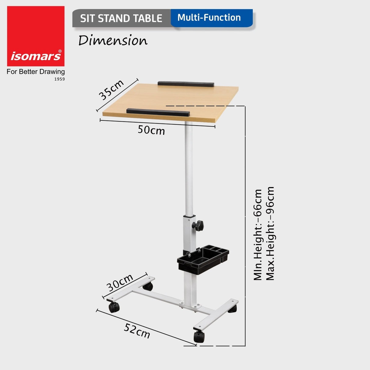 Isomars Multipurpose Laptop Table Study Desk, Lockable Wheels, & Adjustable Height and Angle for Breakfast Table, WFH & Online Classes (Wooden) - Isomars