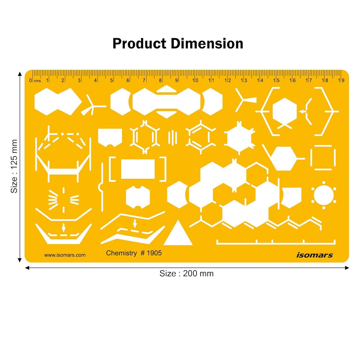 Isomars Organic Chemistry Drawing Template Stencil, Molecular Structure & Chemical Bond Diagram Tool with Benzene Rings, Hexagons, Reaction Symbols and cm/mm Ruler for Students, Chemistry Practicals & Scientific Drafting - Isomars