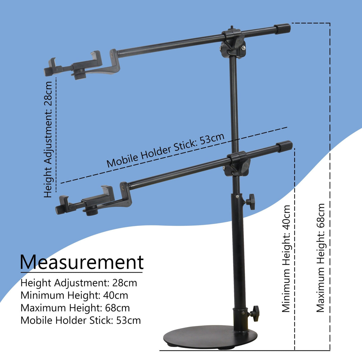 ISOMARS Overhead Mobile Photography Stand with Circular Base, 360° Adjustable Arm with Height Adjustment, Overhead Floor Mobile Stand for Photography, Videography from Overhead Position. - Isomars