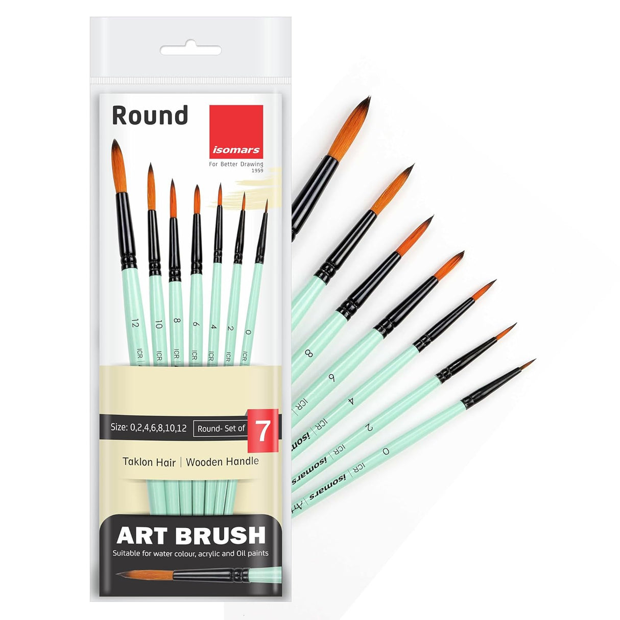 Isomars Paint Brushes Round Brush Set of 7 | Professional Synthetic Pointed Artist Brushes for Acrylic, Oil, Watercolor & Mixed Media Painting | Ideal for Artists, Students & Hobbyists - Isomars
