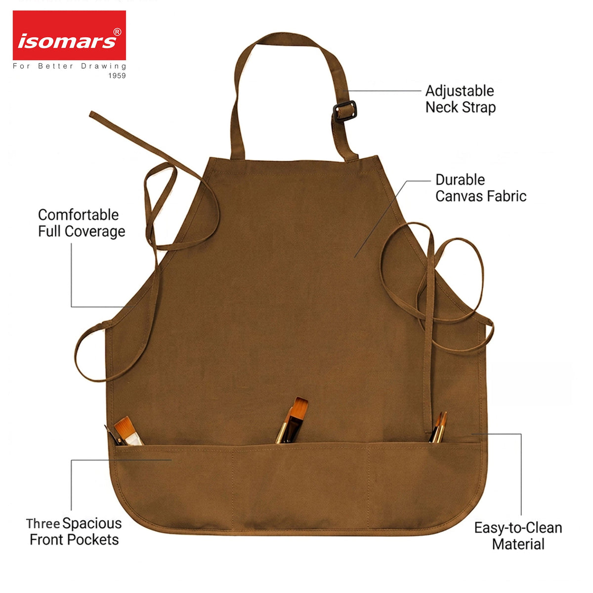 Isomars Painter’s Apron, Large, 10 oz Cotton Canvas, 3 Pockets, Brown - Isomars
