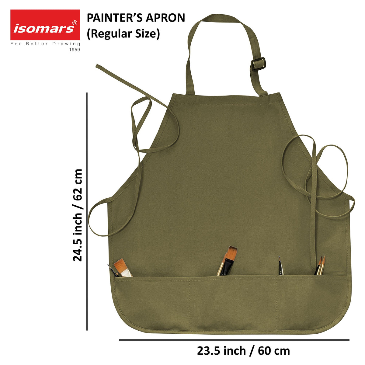 Isomars Painter’s Apron, Regular, 10 oz Cotton Canvas, 3 Pockets, Green - Isomars