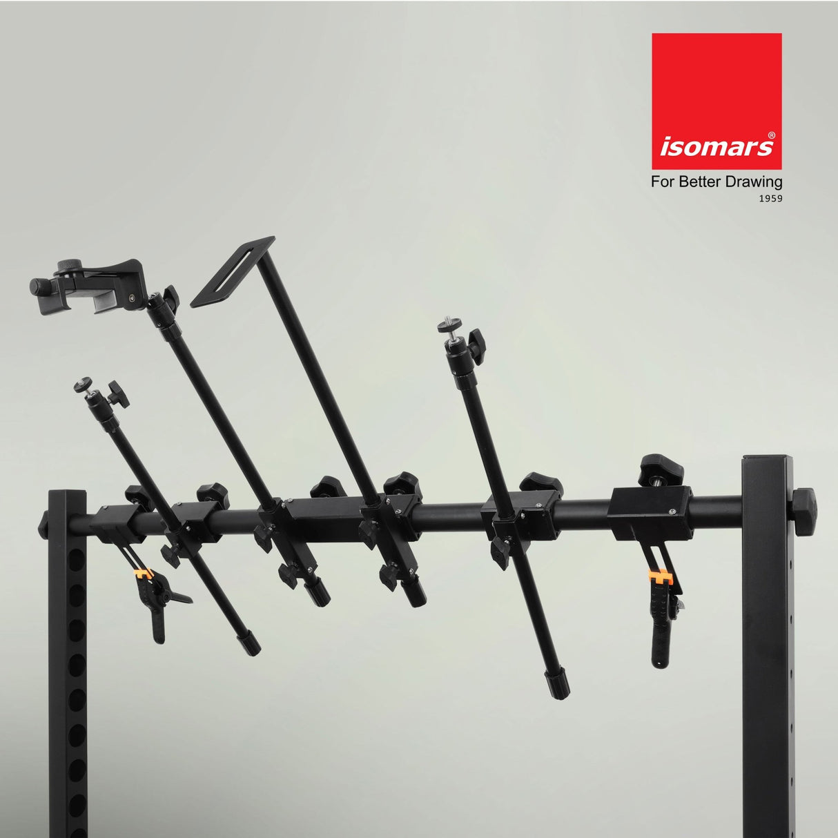 ISOMARS Photography Stand for Overhead Photos & Videos with Camera & Smartphone. Adjust at 10 Different Height. Two Light Holder and Bracket & Clips for Holding Background Sheets. - Isomars