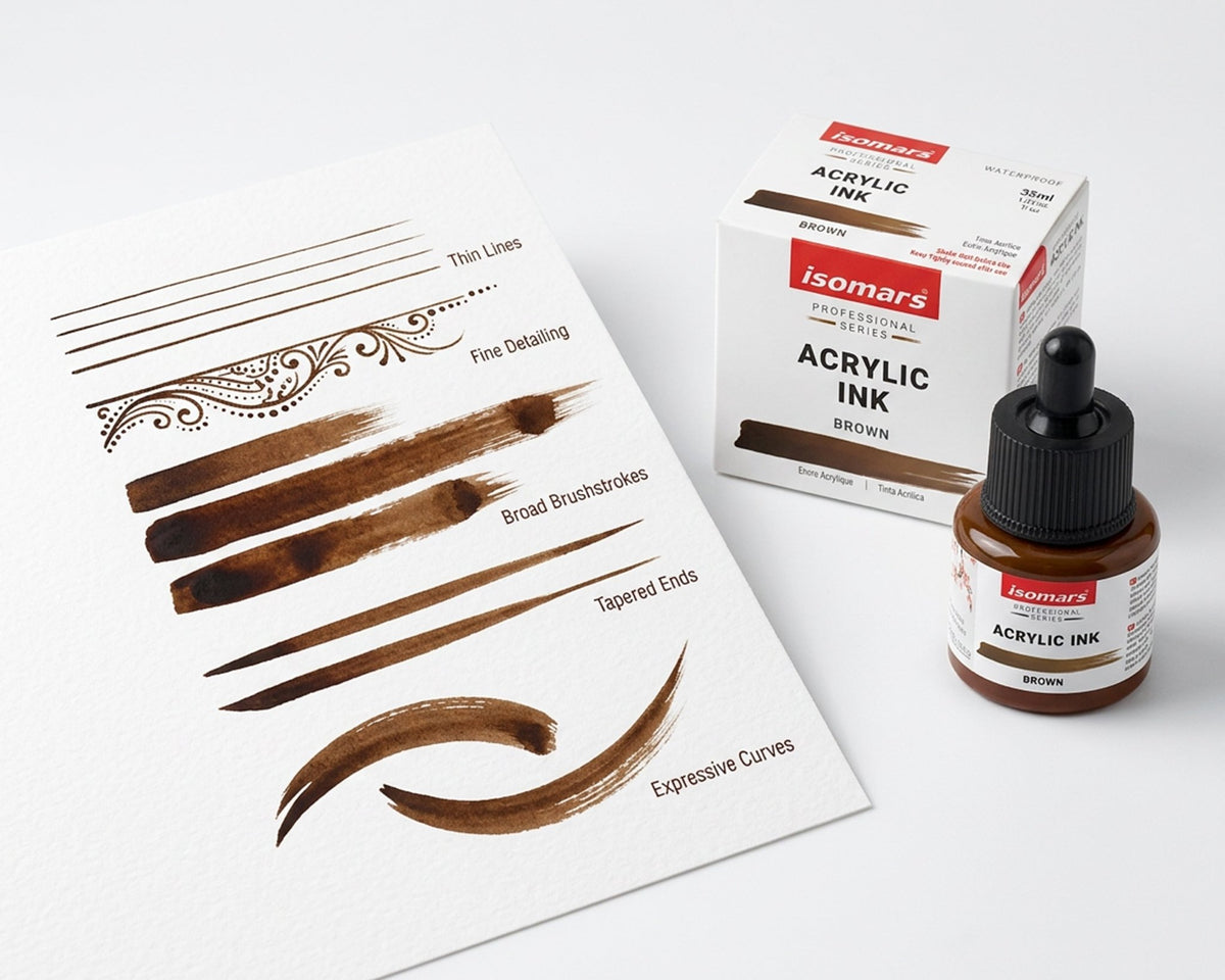 Isomars Professional Acrylic Ink Brown 35 ml Waterproof Dropper Bottle - Isomars