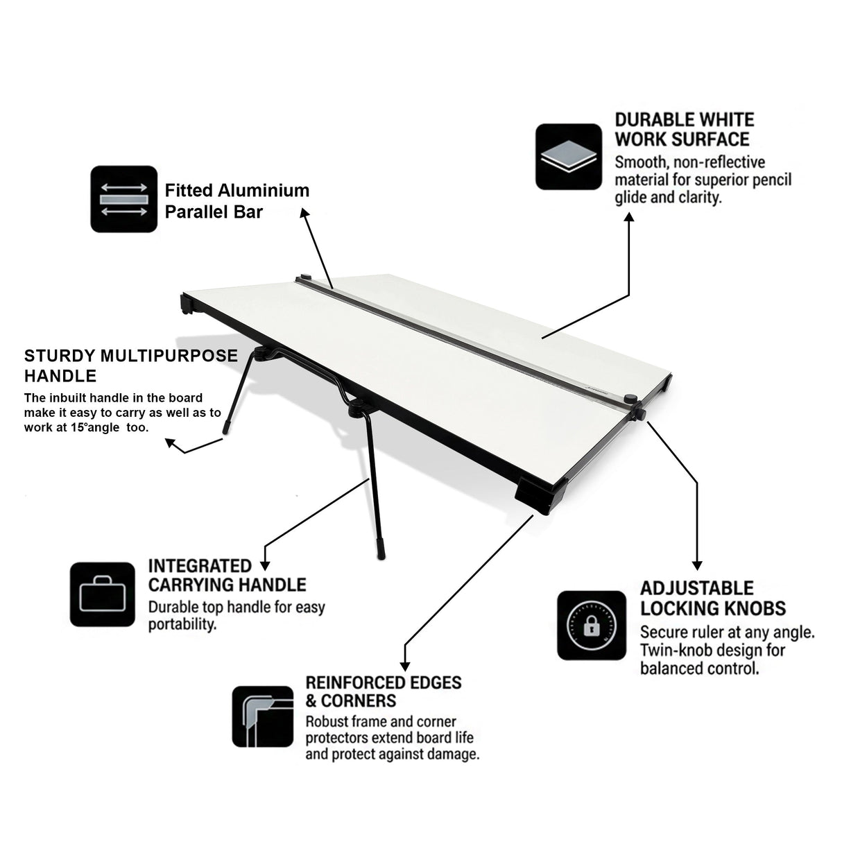 Isomars Professional drafting board with parallel ruler, foldable stand & carry handle for precise technical drawing - Isomars