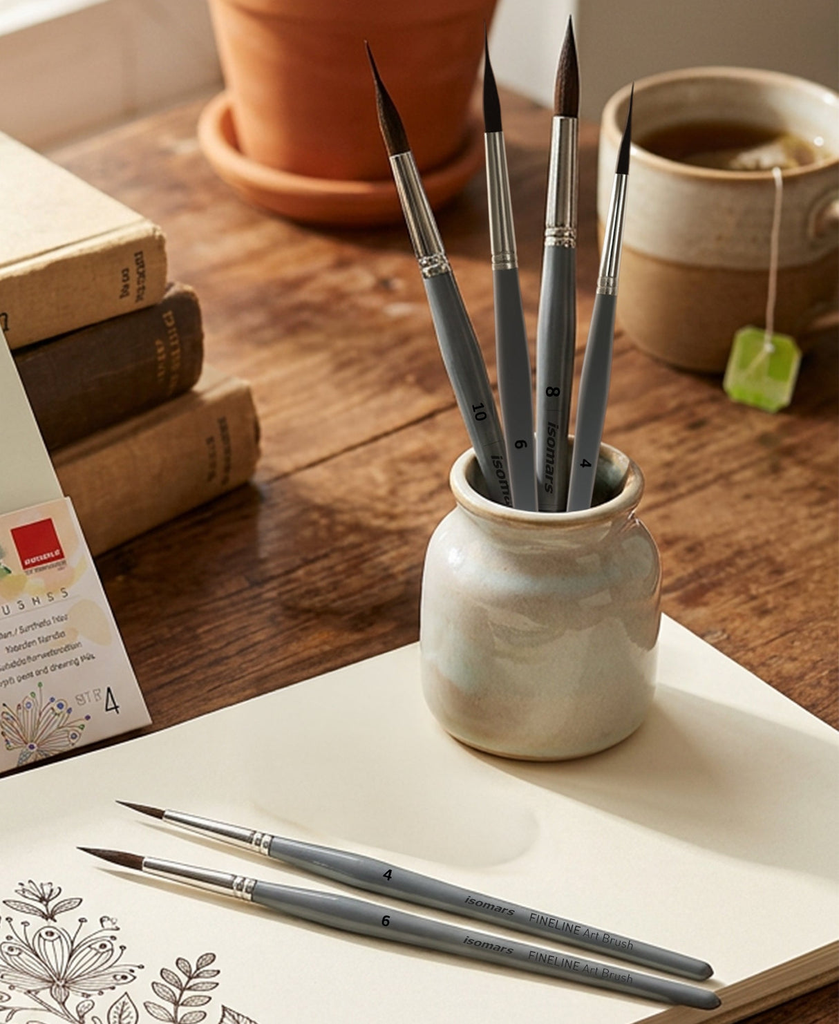 Isomars Professional Needle Liner Art Brush Set of 4 for Watercolor, Acrylic & Gouache Painting | Fine Detail Brushes for Outlining, Illustration & Miniature Artwork - Isomars